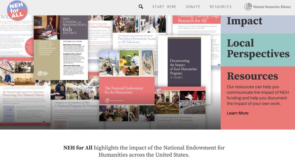screenshot for the website neh for all, with "impact" "local perspectives" and "resources" options.