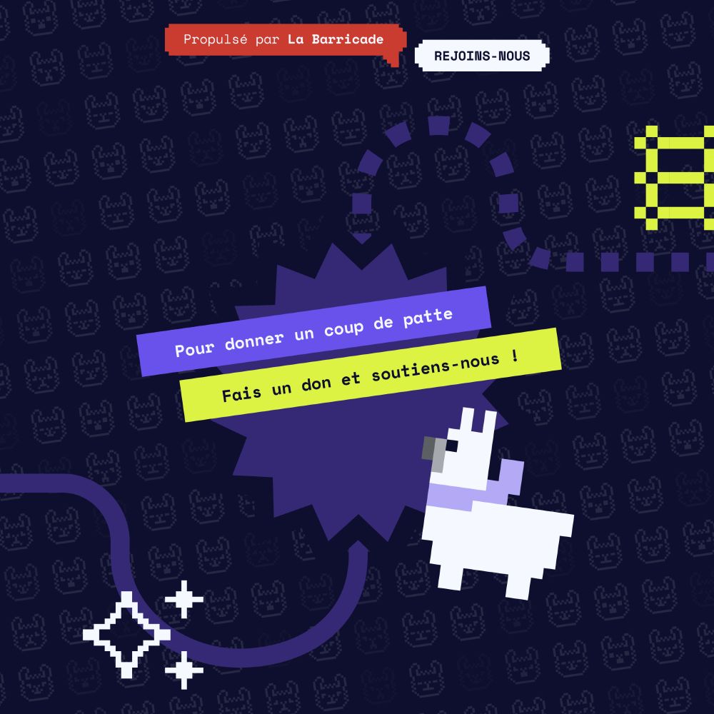 Visuel :
Le chemin en ligne courbe et de nouveau présent, ainsi que le lama en pixel art
Texte :
Pour donner un coup de patte
Fais un don et soutiens-nous !