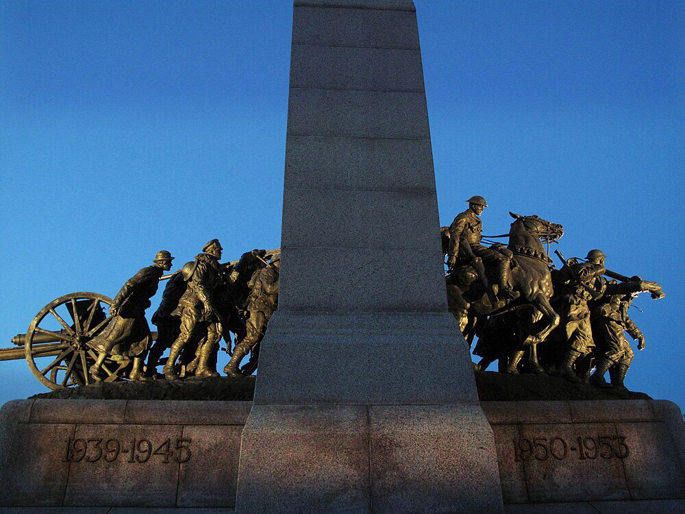 National War Memorial. Prior to the 2001-2014 being added to the granite blocks of the arch in the foreground. 