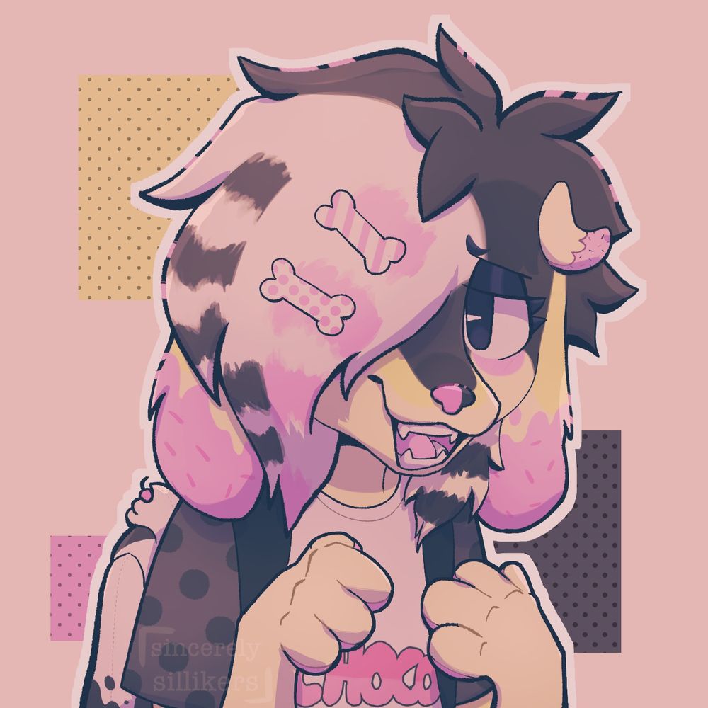 an illustration of an anthro dog who is wearing pastel candy-themed scene