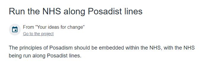 Title: Run the NHS along Posadist lines

The principles of Posadism should be embedded within the NHS, with the NHS being run along Posadist lines.
