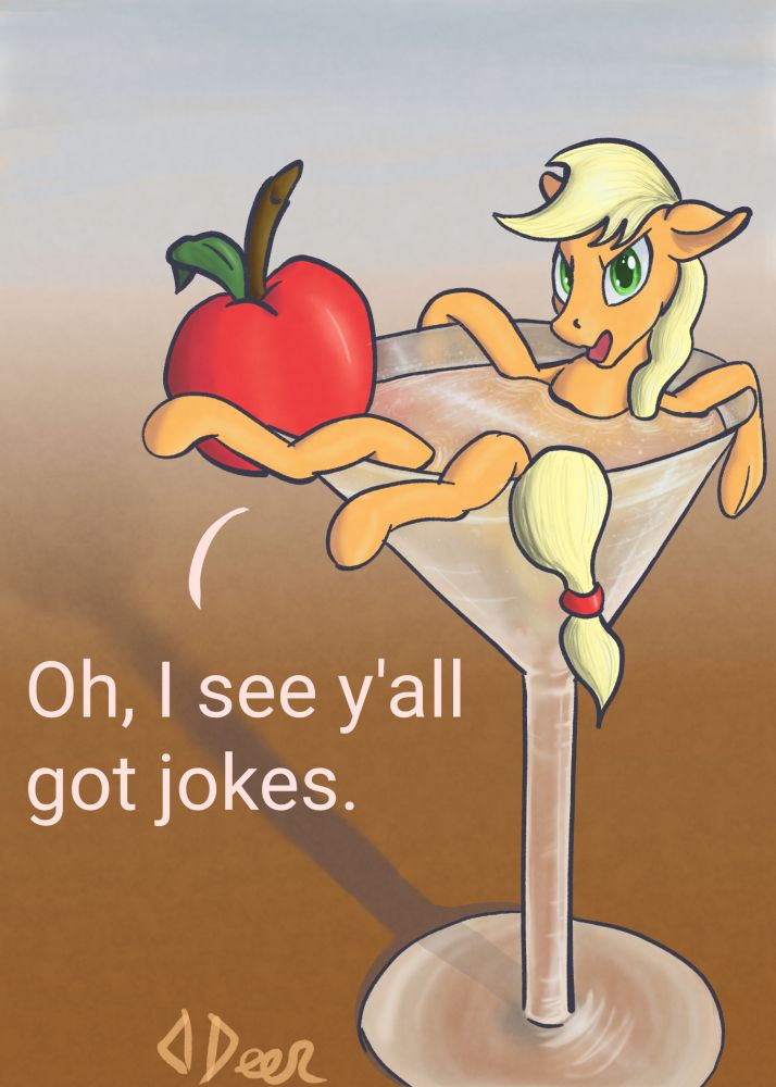 Apple Jack from My Little Pony in an appletini. She isn't amused.
