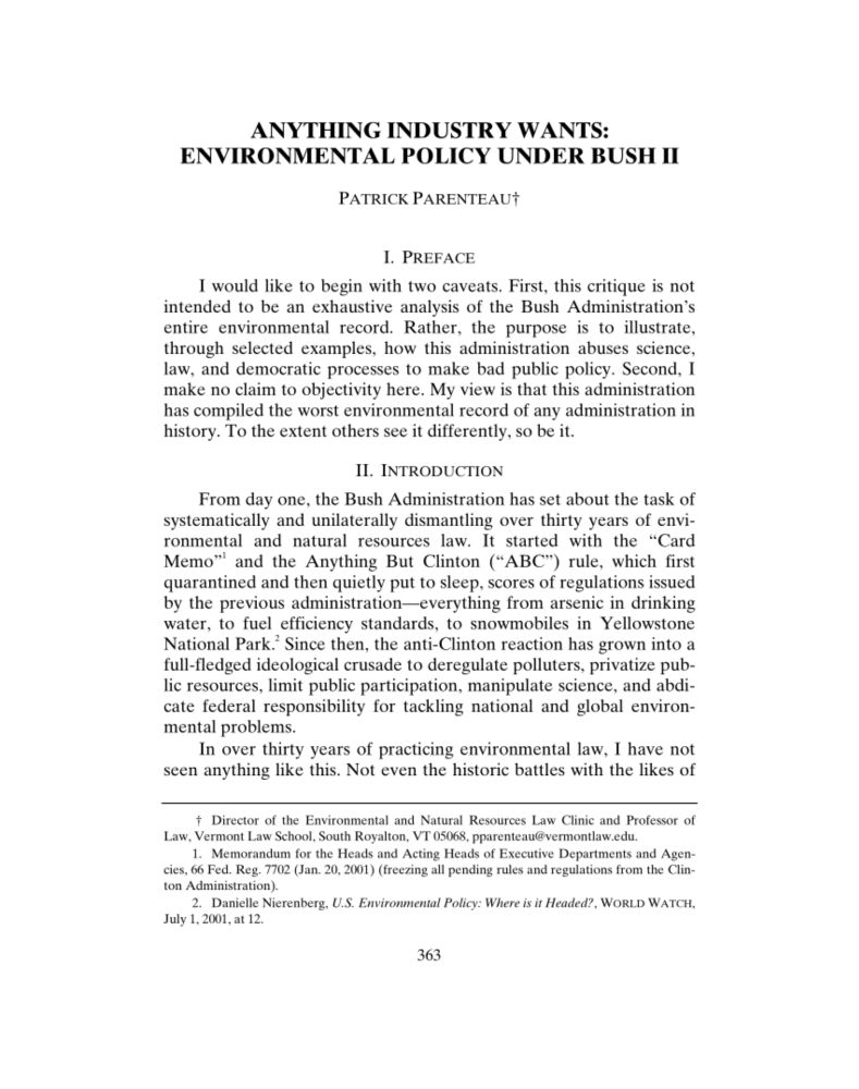 (PDF) Anything Industry Wants: Environmental Policy Under Bush II