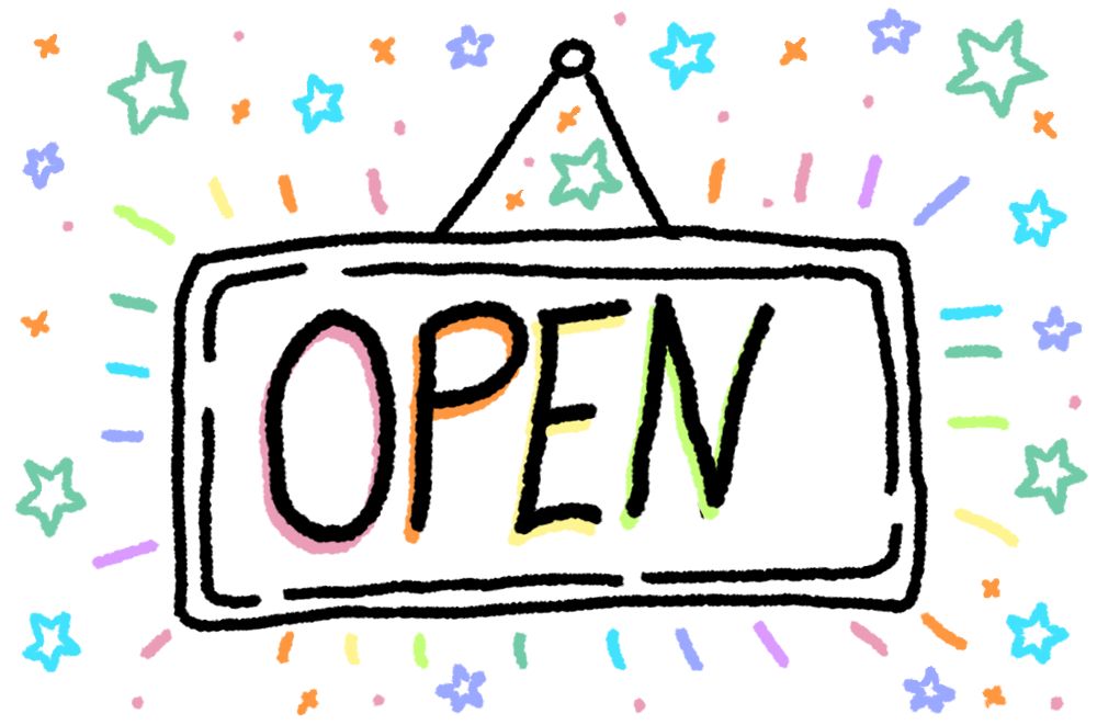 drawing of an 'open' sign