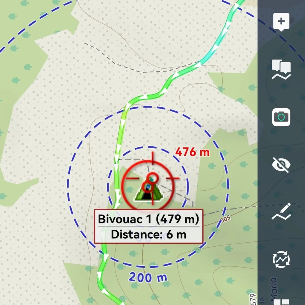 Emplacement du bivouac sur Locus Map