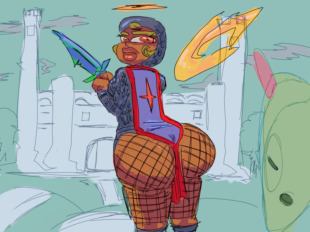 big butt angel knight and little lizard bard preparing to lay siege on castle. 