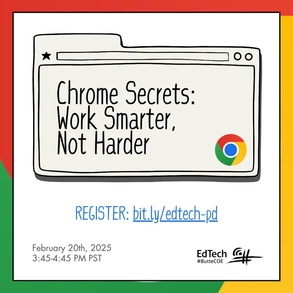 Chrome Secrets: Work Smarter, Not Harder. Register: bit.ly/edtech-pd. February 20th, 2025. 3:45-4:45 PM PST.
