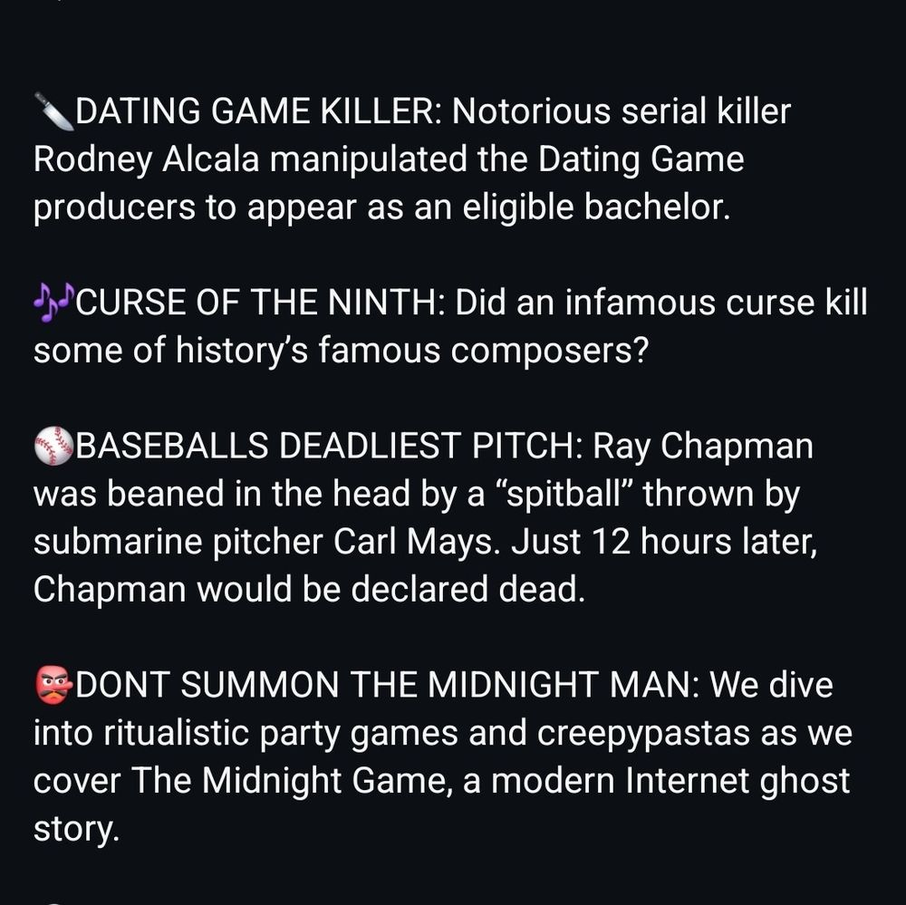 Episode descriptions of the 30 Morbid Minutes podcast