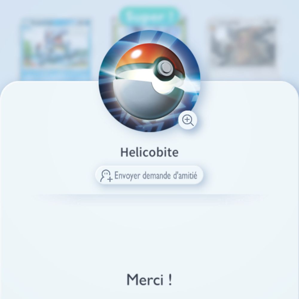 Capture d’écran de Pokémon Pocket. Pseudo : Helicob*ite