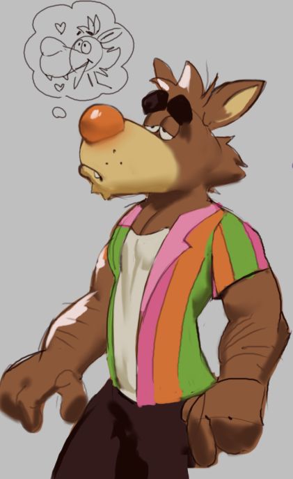 painting of fruit brute thinking about chip the wolf