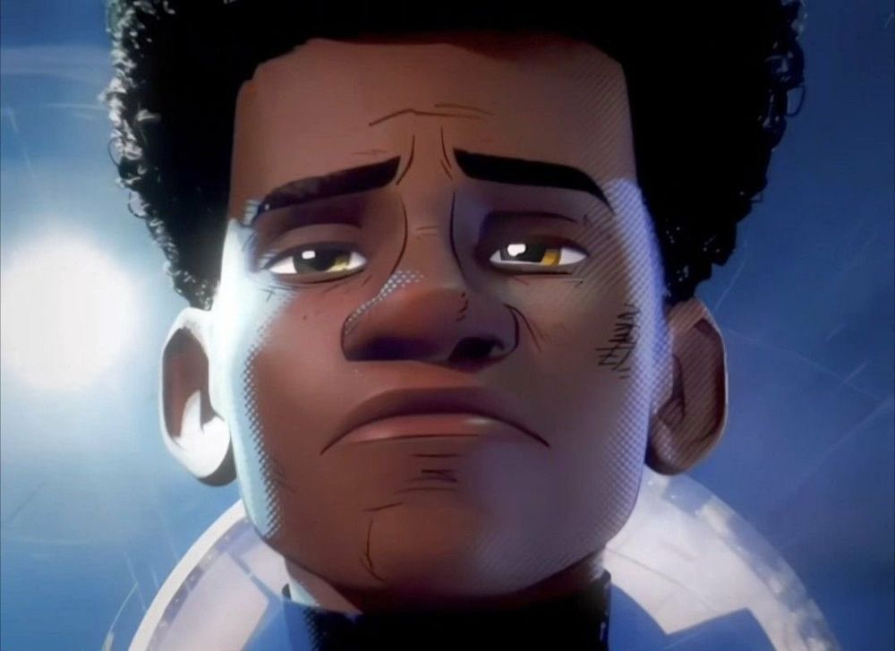 Imagen. Spiderman (de beyond the spiderverse) mirando decepcionado a cámara después de descubrir que ha sido traicionado 