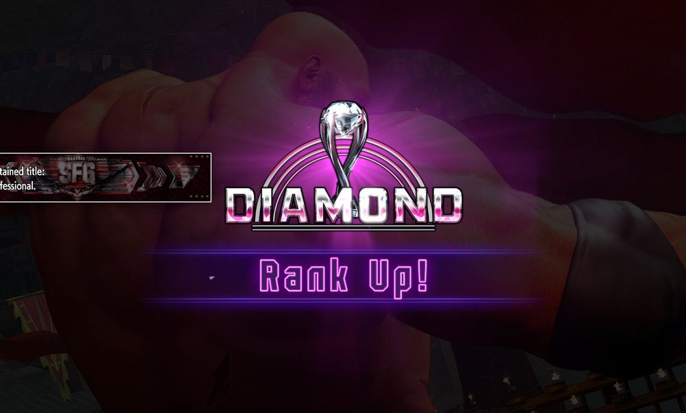 Tela de promoção da ranqueada de Street Fighter 6 mostrando minha subida para o Diamante