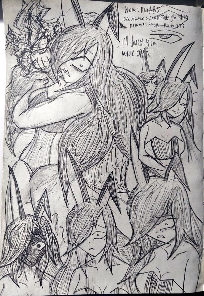 the screen depicts various expressions of the bunny girl, ranging from quaint joy to seething frustration. also shows her figure in a small array of portraits.