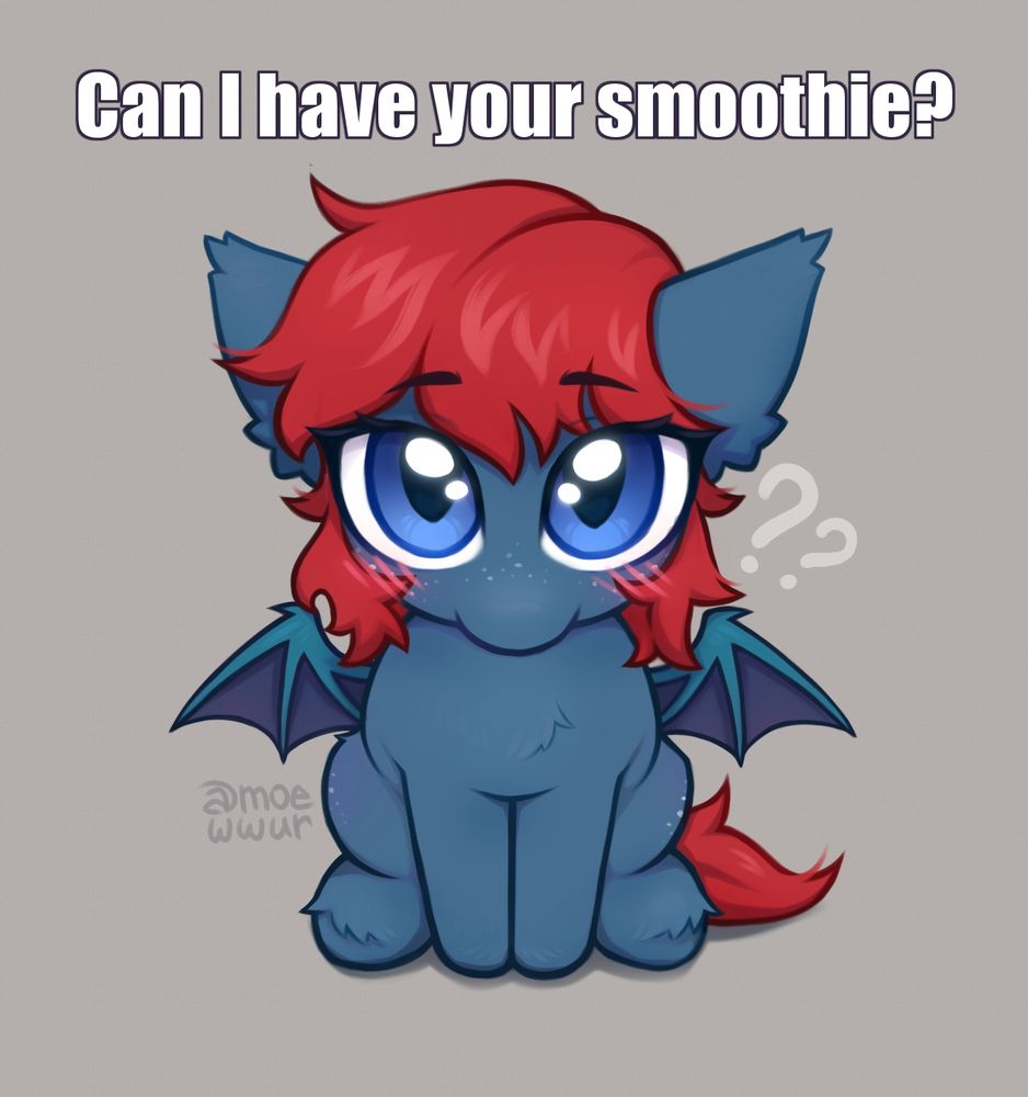 Cute chibi bat pony is looking at you! and wants your smoothie! 