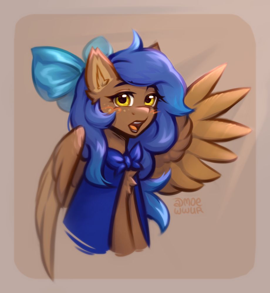 Mare with the blue bow and blue mane, raised her wing to say hello to you! 