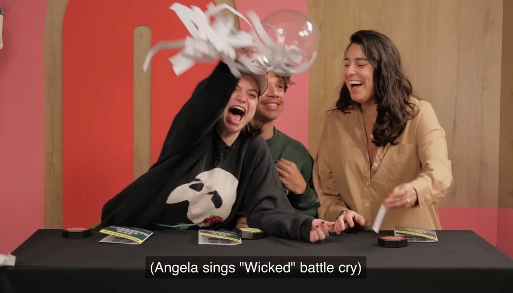 Screenshot of Angela singing the Wicked Defying Gravity final note