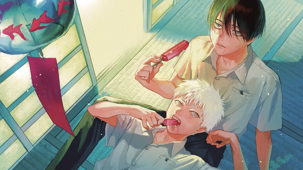 art from the summer hikaru died with ‘hikaru’ laying on yoshiki lap while they both eat popsicles