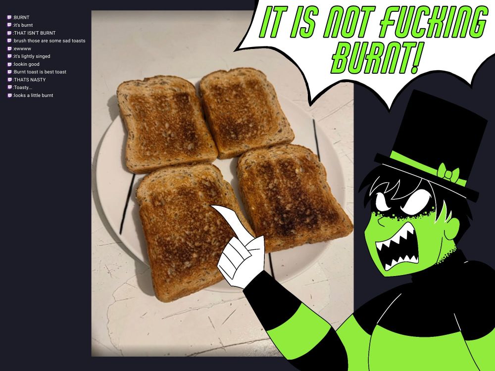art of Hack the kaiju virus scolding chat for dissing his toast