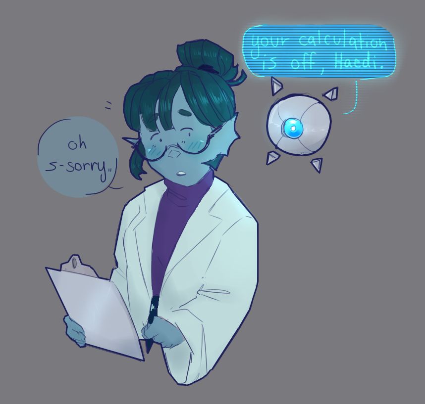 my warlock water genasi haedi with her robot companion (and patron) caiti