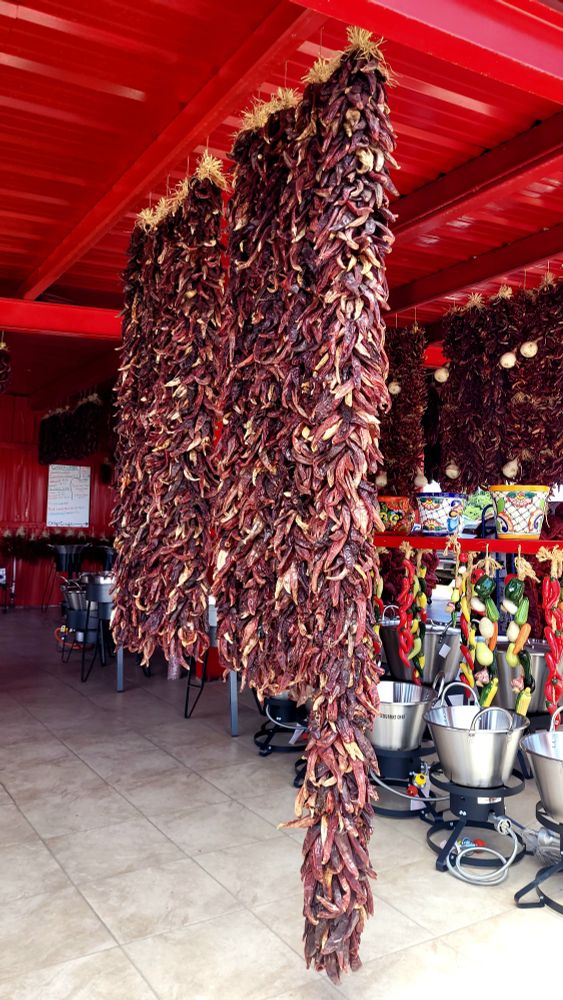 Hanging dried red chiles