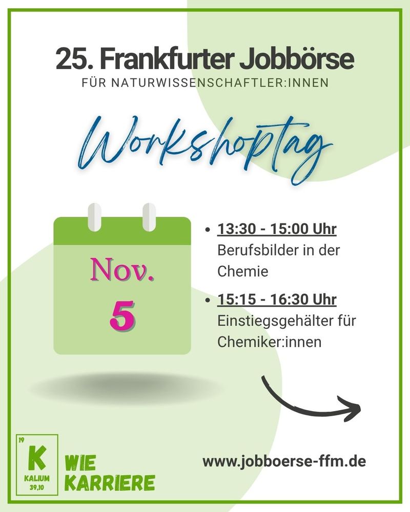 Key-Visual 1 zum Workshoptag der Frankfurter Jobbörse mit Datum und Übersicht der Vorträge