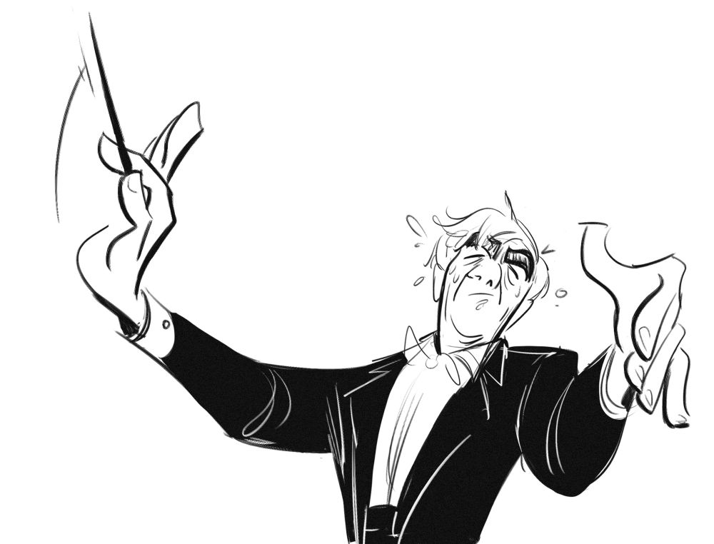 sketch of Leonard Bernstein conducting during a really sweaty part