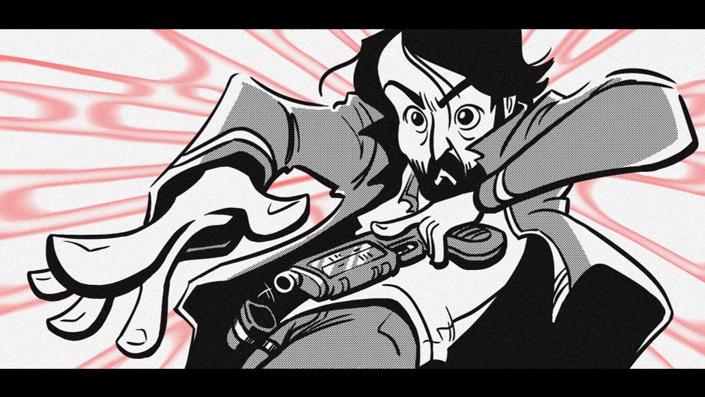 Drawing of Andor, from Andor. He’s pulling his gun out of its holster like it’s a sword, just because that’s how I drew it, idk