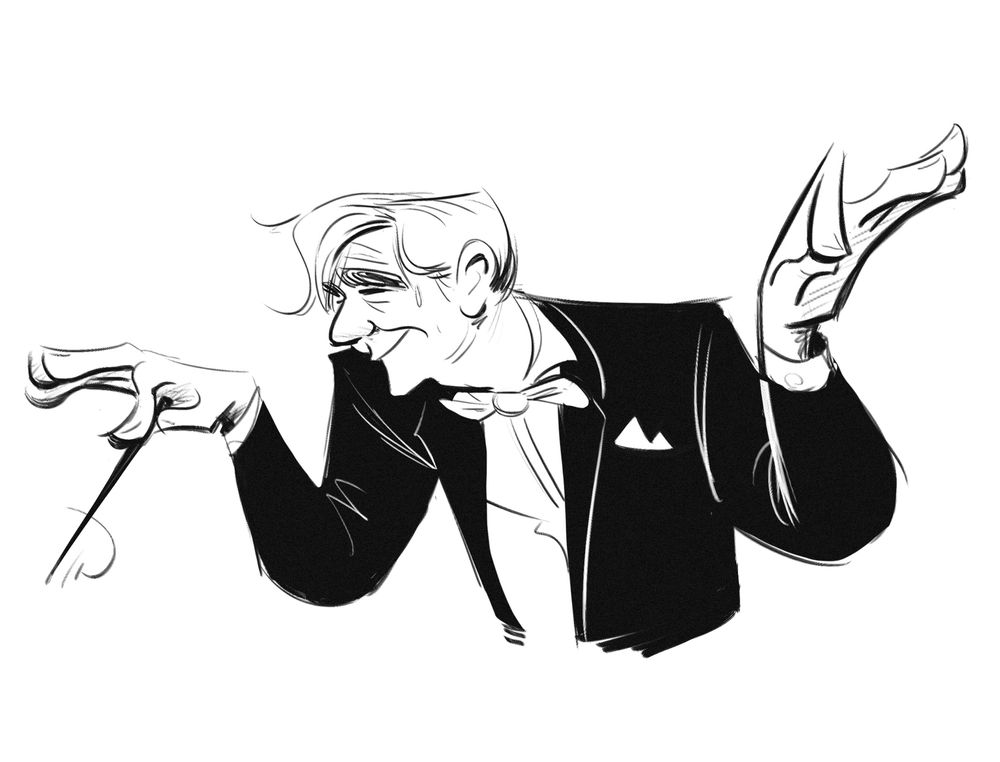 sketch of Leonard Bernstein conducting