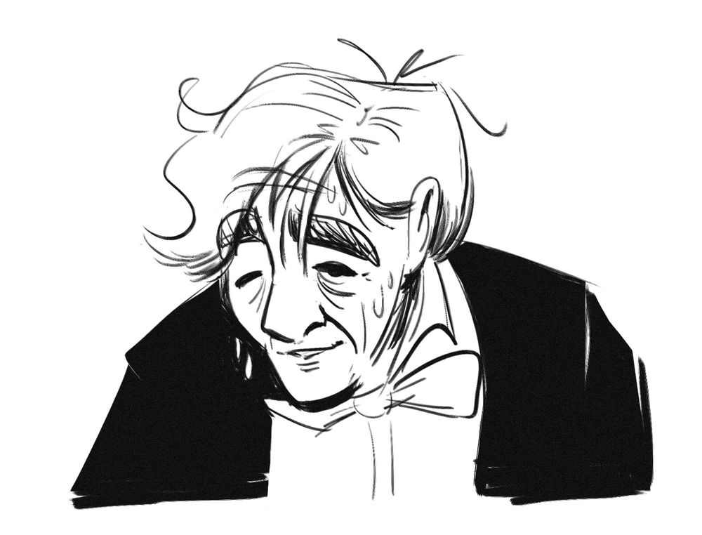 sketch of Leonard Bernstein, finished conducting after several sweaty parts