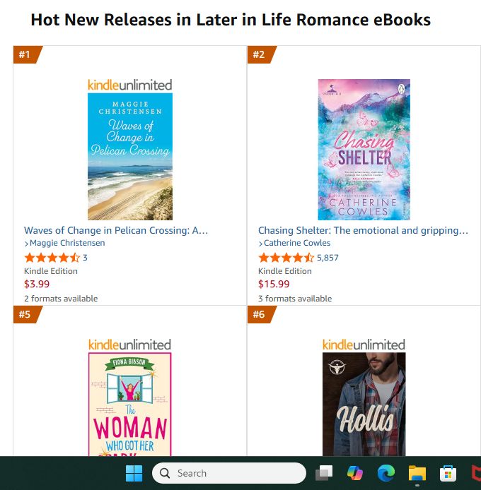 No 1 in hot new releases!
"Waves of Change in Pelican Crossing is another beautifully written, happy ending story."
"Waves Of Change In Pelican Crossing by Maggie Christensen is a very charming contemporary novel that I adored."
https://mybook.to/Wavesofchange