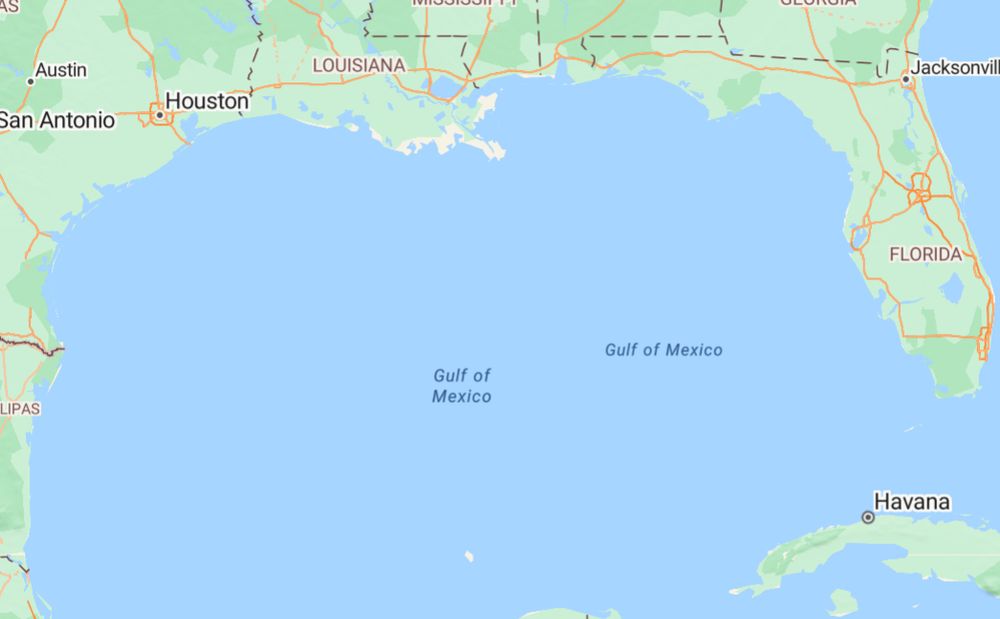 Screenshot of the Gulf of Mexico taken from Bing Maps - showing the 'Gulf of Mexico' written twice