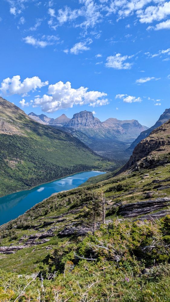 Mountain view from Gunsight Pass in Glacier National Park.