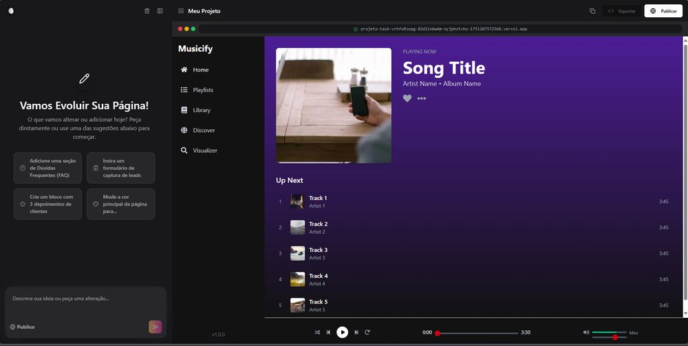 Image of Duun generating a Spotify-style application with Next.js + Vite