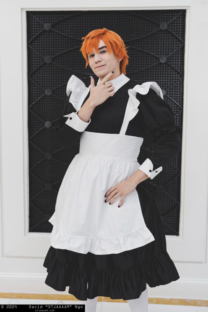 Sylvain from Fire emblem in a maid dress 