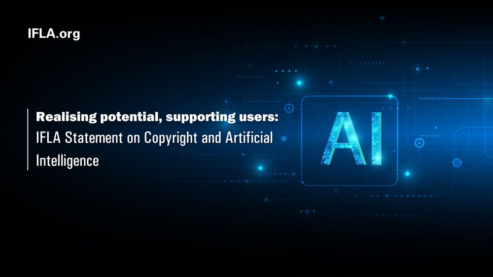 An abstract image of an AI button. Text: Realising potential, supporting users:
IFLA Statement on Copyright and Artificial Intelligence