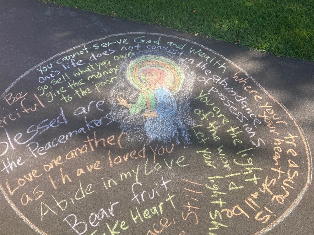 Jesus image and quotes in chalk