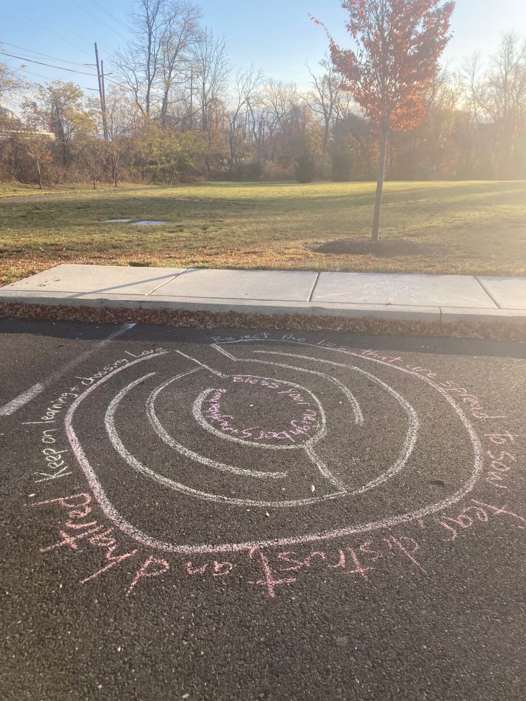 chalk labyrinth on parking lot