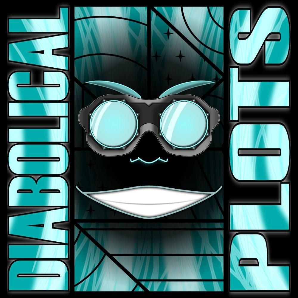 Diabolical Plots logo: A grinning face wearing lab goggles, against an electric teal background