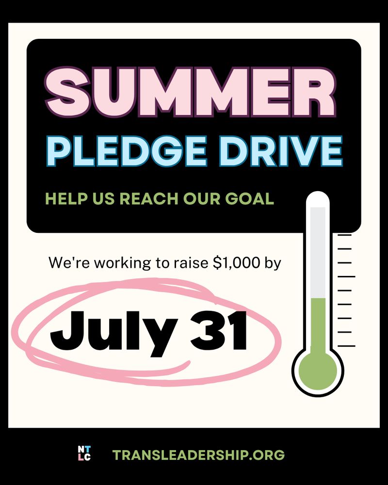 A graphic promoting the "Summer Pledge Drive" with bold pastel text at the top. The text reads, "Summer Pledge Drive: Help us reach our goal." Below, it says, "We're working to raise $1,000 by July 31," with the date circled in red. On the right side, there’s a thermometer graphic showing progress, with the level partially filled in green. 

