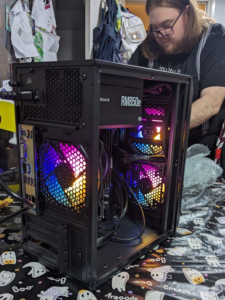 Small PC case with colourful fans