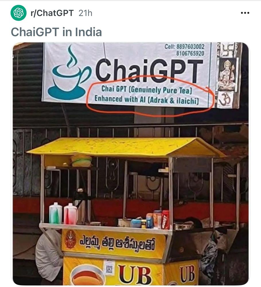 screenshot of reddit post showing a chai shop in india called ChaiGPT