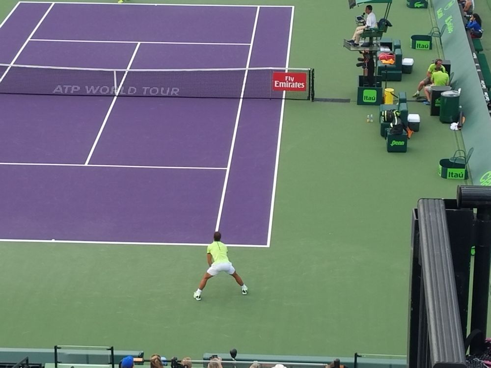 Photo from March 2017 of the back of Rafa Nadal during a Miami Open match.