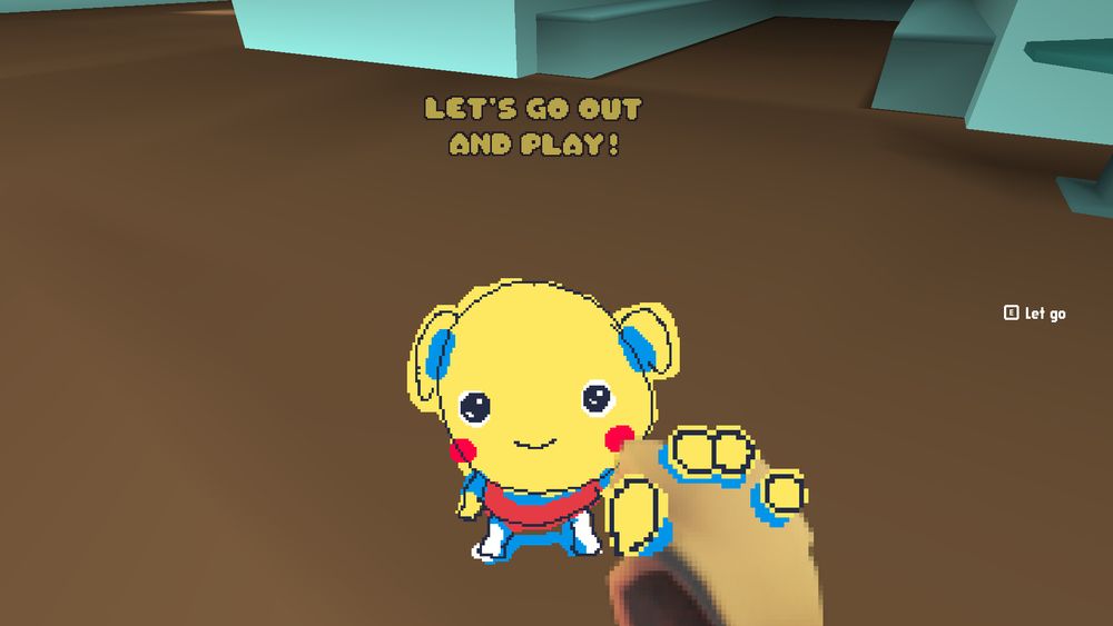 Flapper looking up at you while you hold his hand. He's saying "Let's go out and play!"