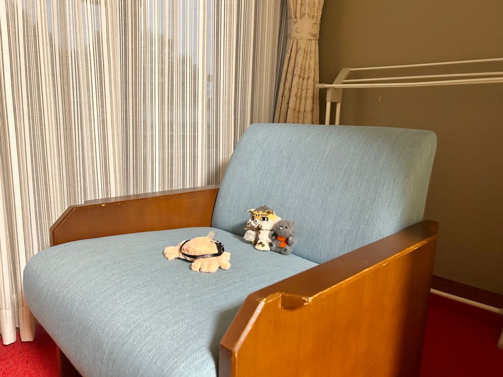 和室のお宿の奥にあるあの空間でふわカニカメラマンによるぬい撮影会がおこなわれている様子