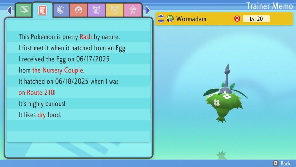 Shiny plant cloak wormadam, in a nest ball, obtained on June 18th.