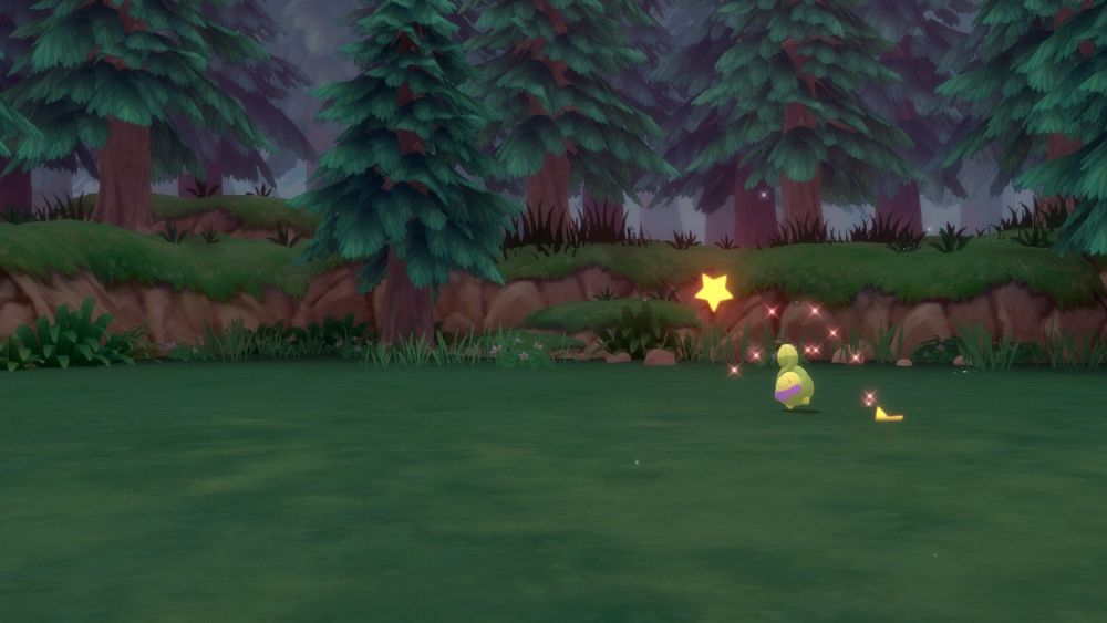 Shiny Budew sparkles in Eterna Forest