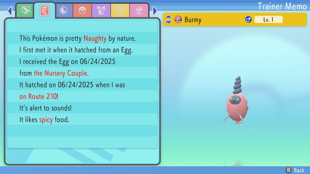 Shiny trash cloak burmy, in a love ball, obtained on June 24th.