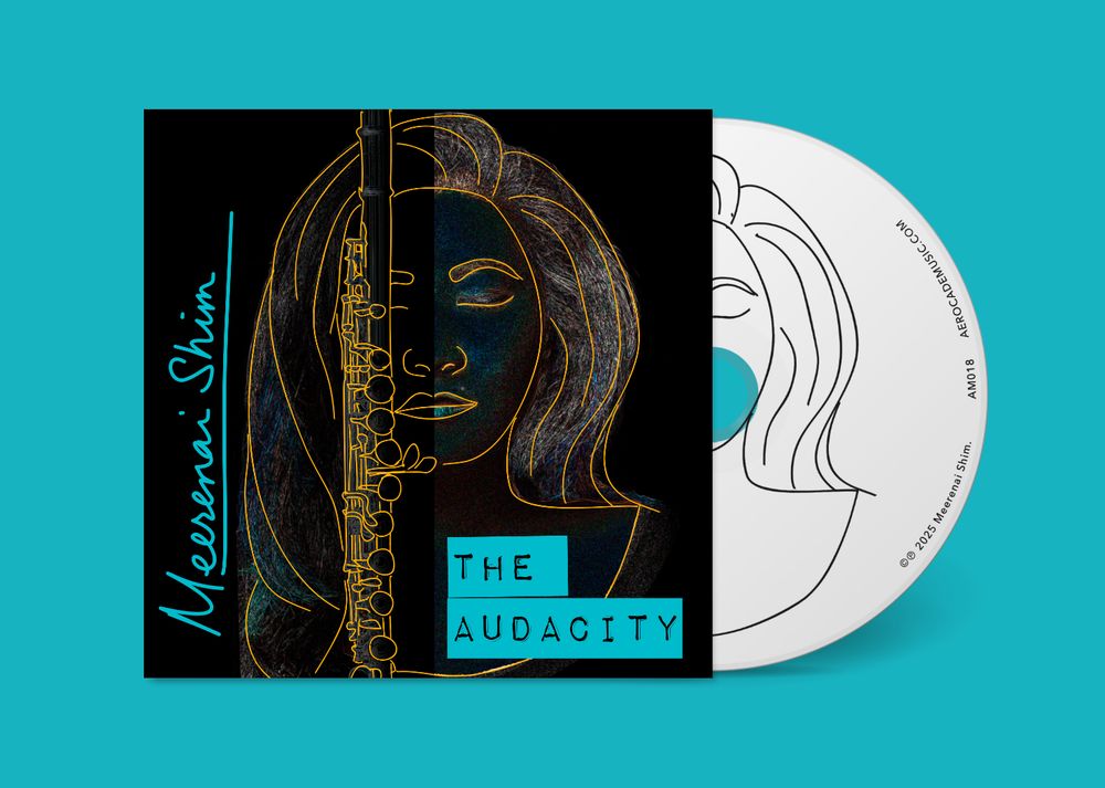 Image of "The Audacity" CD cover and CD face on a teal colored background.