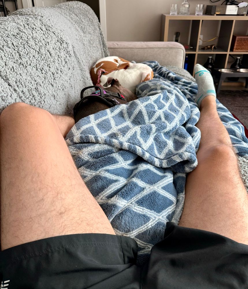 My legs with my puppies in between