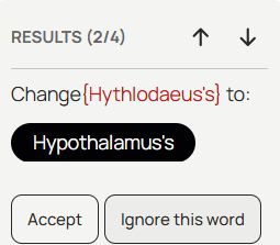 screenshot of a spelling check suggesting Hythlodaeus’s name should be changed to Hypothalamus